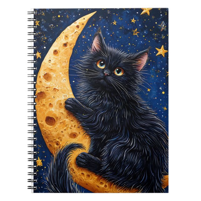 Carnet Chat noir assis sur un croissant de lune (Devant)