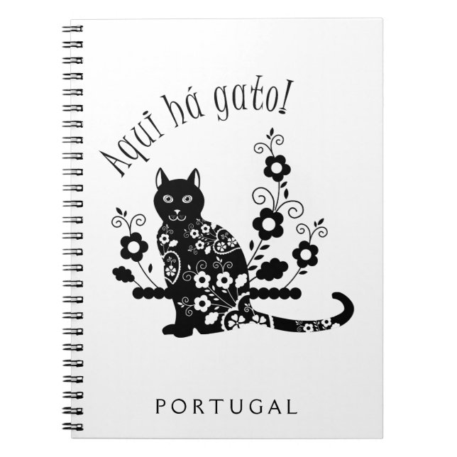 Carnet Chat noir avec fleurs et expression portugaise (Devant)