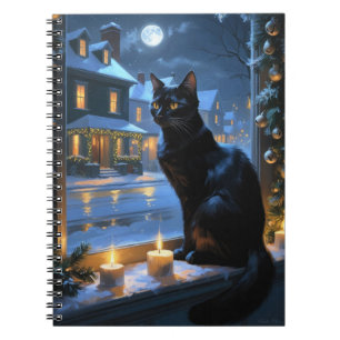Carnet Chat Noir Avec Lumières De Noël Férié