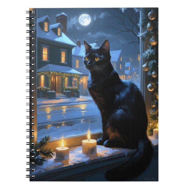 Carnet Chat Noir Avec Lumières De Noël Férié (Devant)