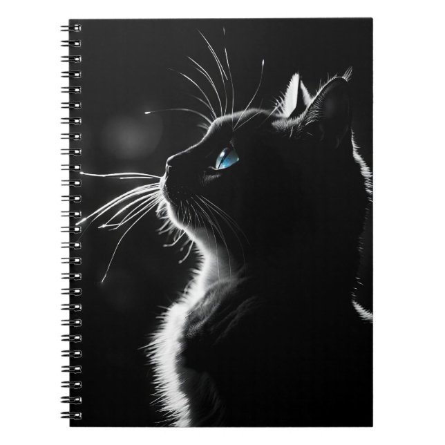 Carnet Chat noir brillant à l'oeil bleu (Devant)