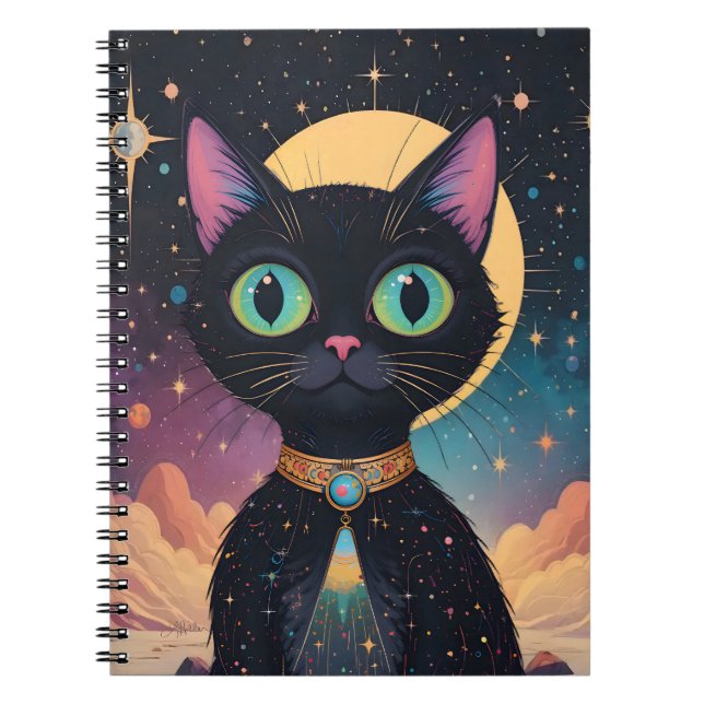 Carnet Chat noir cosmique futuriste atomique en clair de  (Devant)