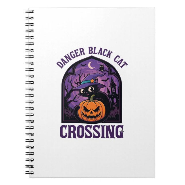 Carnet Chat Noir Dangereux Traverse Halloween Citrouille  (Devant)