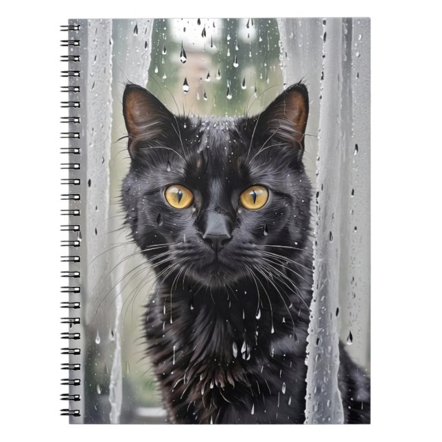 Carnet Chat noir dans la fenêtre humide (Devant)