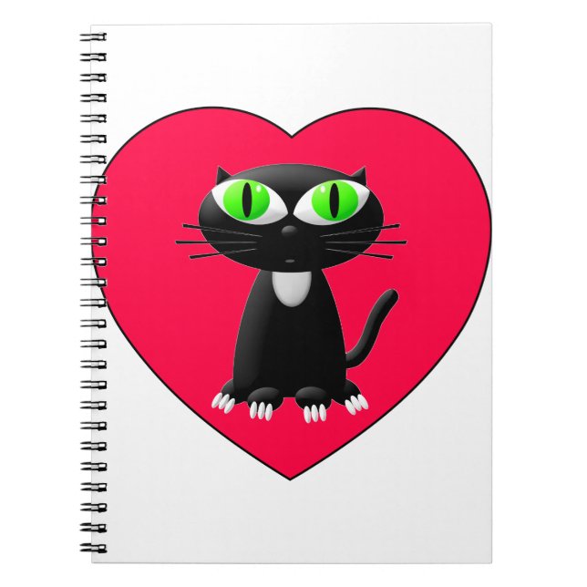Carnet Chat noir dans le coeur rouge (Devant)