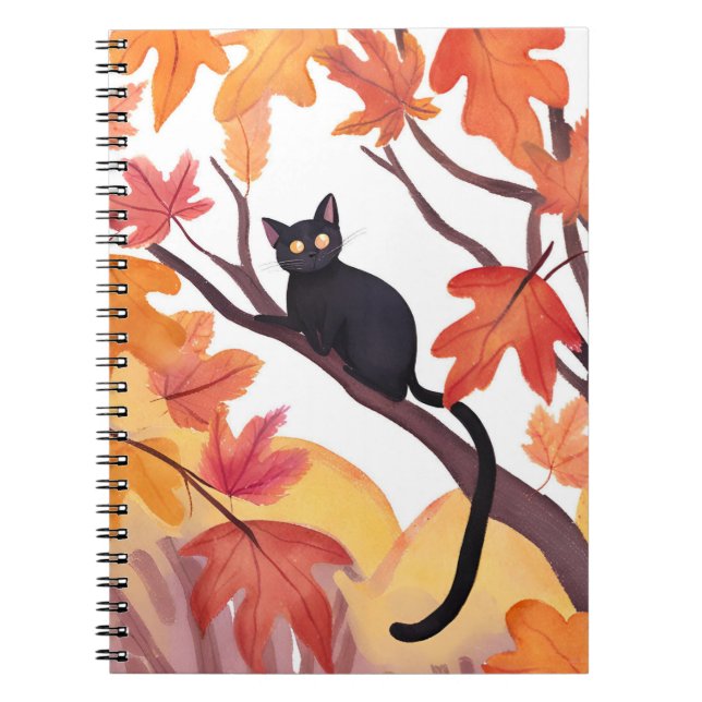 Carnet Chat noir dans un arbre | Automne Chute Drôle Épou (Devant)