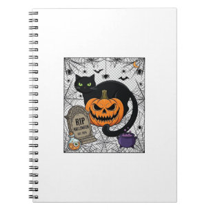Carnet Chat noir de l'Halloween déchiré Citrouille Pierre