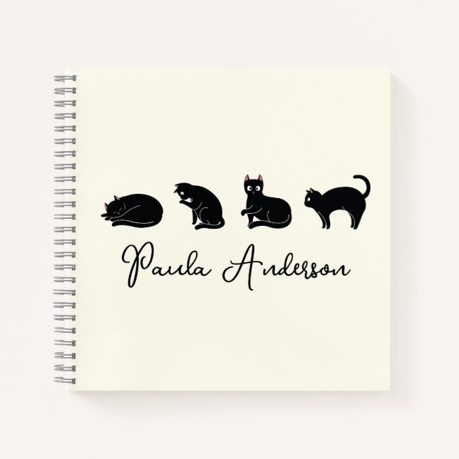 Carnet Chat noir drôle mignon personnalisable (Devant)