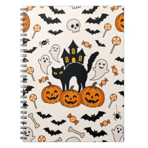Carnet Chat noir et citrouilles d'Halloween Maison hantée