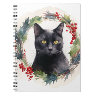 Carnet Chat noir Fête de couronnes de Noël Kitten