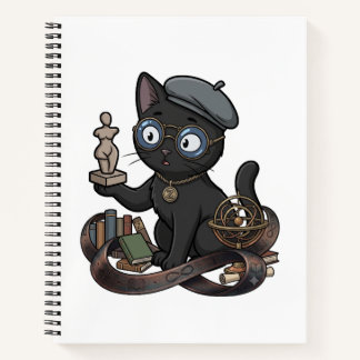 Carnet Chat noir geek avec des lunettes étudiant le systè