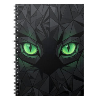 Carnet Chat noir Low Poly avec des yeux verts émeraude