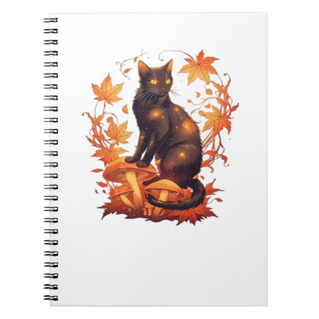 Carnet Chat noir magique en Forêt d'automne - Fal céleste (Devant)