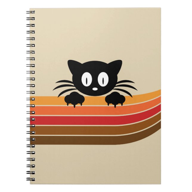 Carnet Chat noir mignon avec rayures rétro (Devant)