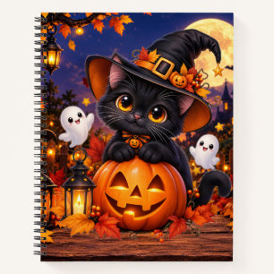 Carnet Chat noir mignon Halloween Citrouille – K effrayan