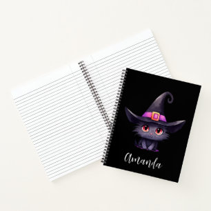 Carnet Chat noir mignon portant un Casquette de sorcière
