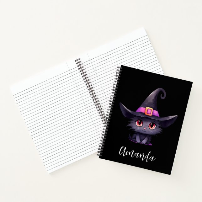 Carnet Chat noir mignon portant un Casquette de sorcière (Intérieur)