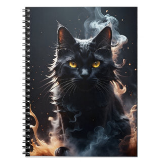 Carnet Chat noir mystifié dans un brouillard de fumée