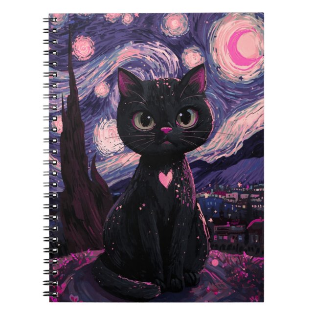 Carnet Chat Noir Nuit Étoilée | Céleste Enchanté (Devant)