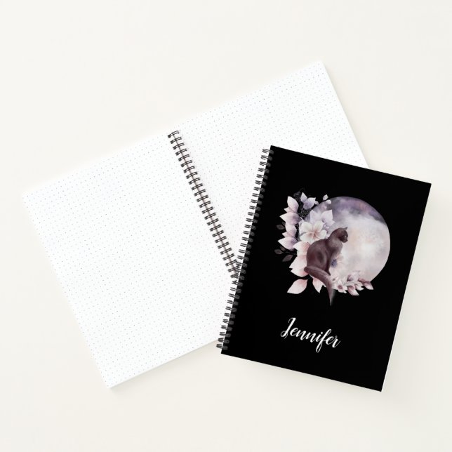 Carnet Chat noir par une Pleine lune magique (Intérieur)