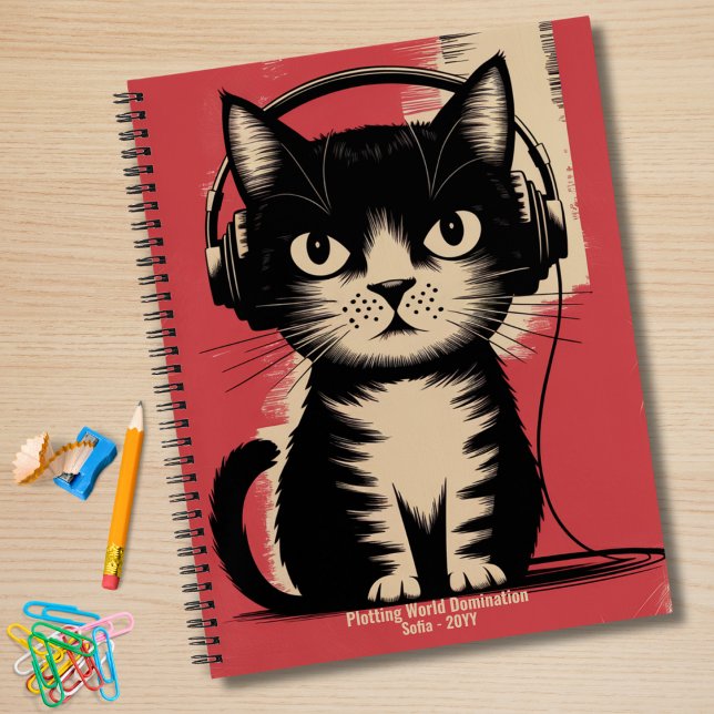 Carnet Chat Noir Rétro, Complotant la Domination Mondiale (Créateur téléchargé)