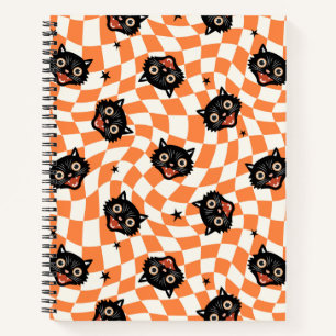 Carnet Chat noir rétro Motif chèque orange