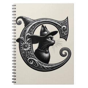 Carnet Chat Noir Sorcière Lettre C Magie Sortilège