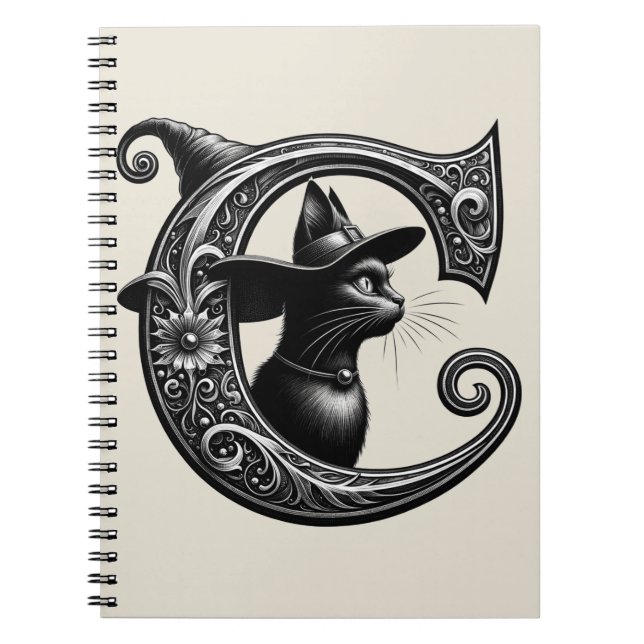 Carnet Chat Noir Sorcière Lettre C Magie Sortilège (Devant)