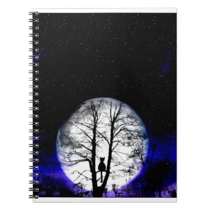 Carnet chat noir sur l'arbre