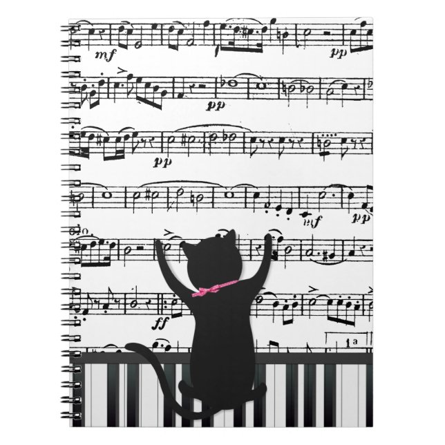 Carnet Chat Noir Sur Touches De Piano (Devant)