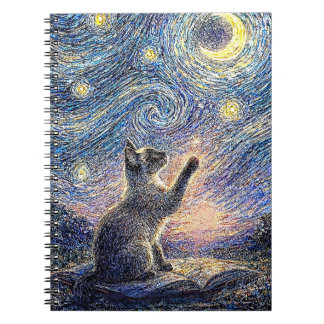 Carnet Chat Nuit Étoilée – Art de style Van Gogh