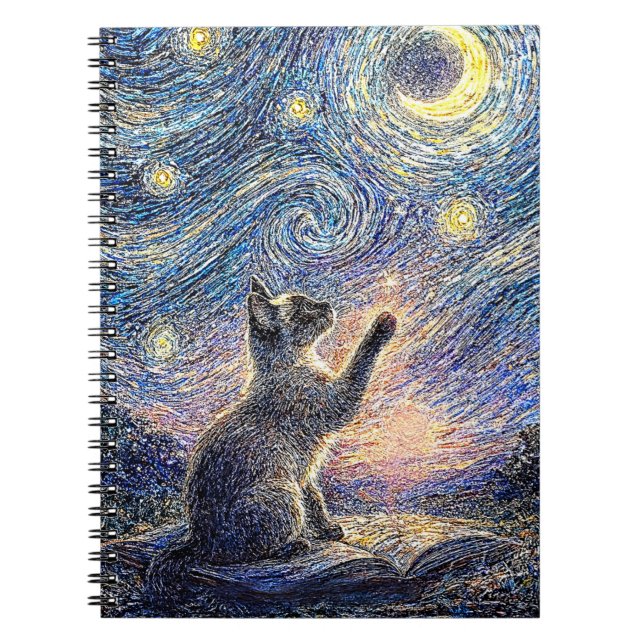 Carnet Chat Nuit Étoilée – Art de style Van Gogh  (Devant)