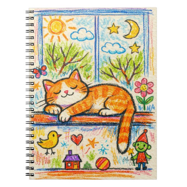 Carnet Chat orange cosy sur l'appui de fenêtre - Art au c (Devant)