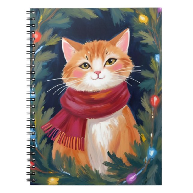 Carnet Chat orange de Noël animal festif (Devant)