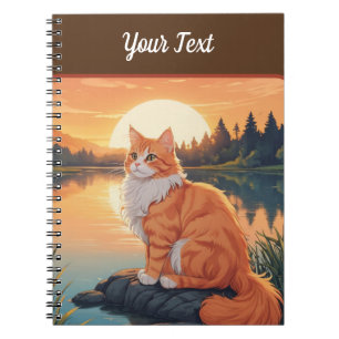 Carnet Chat orange par lac