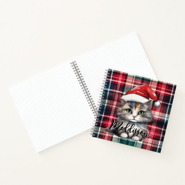 Carnet Chat Père Noël Plaid De Noël Avec Nom (Intérieur)