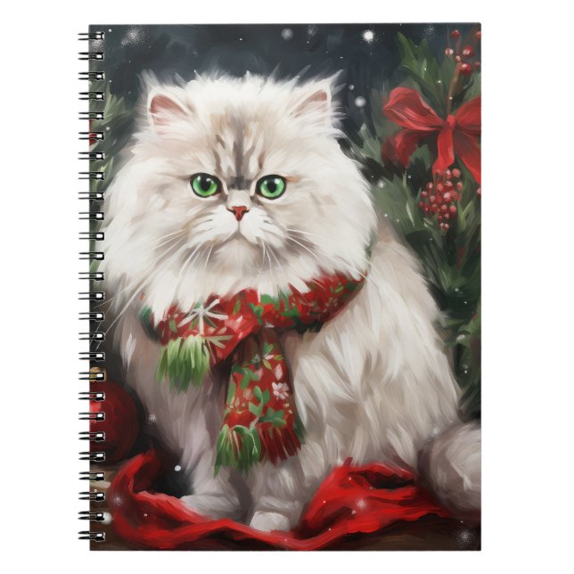 Carnet Chat Persan à Noël sous la neige (Devant)
