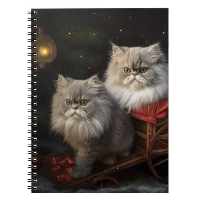Carnet Chat Persan Sleigh Neigeux Décor Noël (Devant)