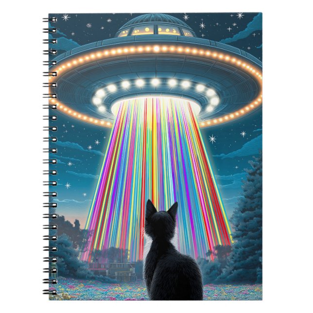 Carnet Chat psychédélique et ovnis | Art amusant de l'enl (Devant)