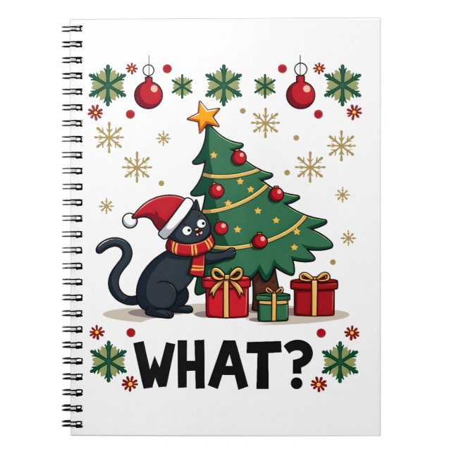 Carnet Chat quoi drôle Chat Noir Poussant Arbre de Noël O (Devant)