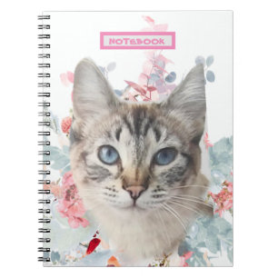 Carnet Chat Ragdoll "Kitty Fuzz Butt" Fleurs blanches et