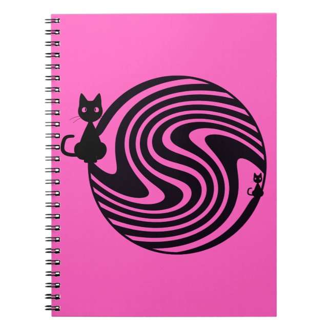 Carnet Chat Rétro - Tourbillon Psychedélique Rose (Devant)