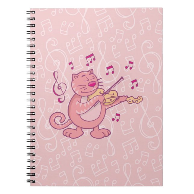 Carnet Chat rose avec Violon (Devant)