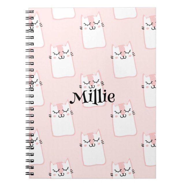 Carnet Chat Rose Mignon Nom Personnalisé École (Devant)