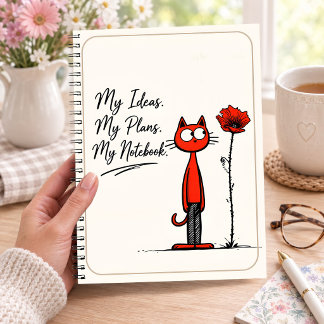 Carnet Chat Rouge Excentrique avec Fleur de Pavot