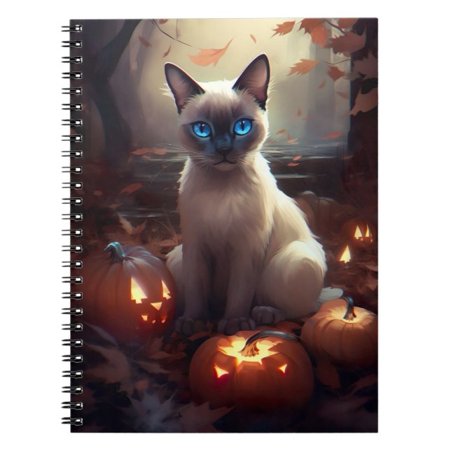 Carnet Chat Siamais Halloween Avec Peur Citrouille (Devant)
