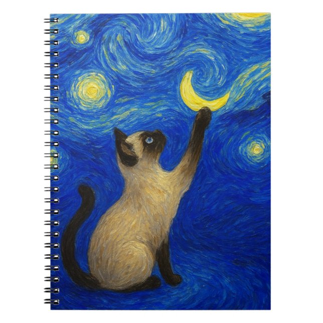 Carnet Chat siamois nuit étoilée Lune  (Devant)