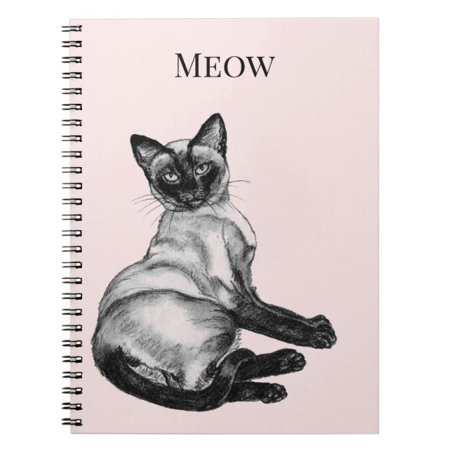 Carnet Chat siamois rose blush blanc (Devant)