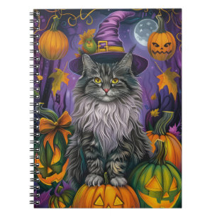 Carnet Chat Sibérien éffrayant Halloween sorcière et Citr