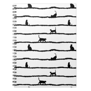 Carnet Chat Silhouette rayures Abstrait main tiré Motif